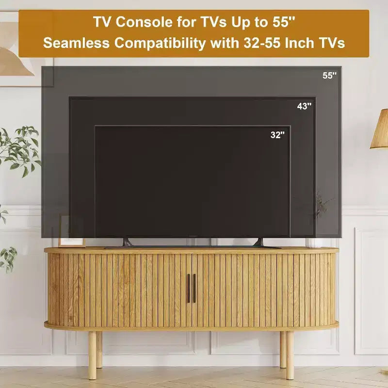 Meuble TV moderne COZONY avec portes coulissantes, Meuble console multimédia en bois avec étagères réglables pour rangement de salon