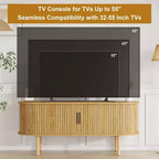 Meuble TV moderne COZONY avec portes coulissantes, Meuble console multimédia en bois avec étagères réglables pour rangement de salon