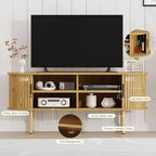 Meuble TV moderne COZONY avec portes coulissantes, Meuble console multimédia en bois avec étagères réglables pour rangement de salon