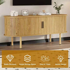 Meuble TV moderne COZONY avec portes coulissantes, Meuble console multimédia en bois avec étagères réglables pour rangement de salon