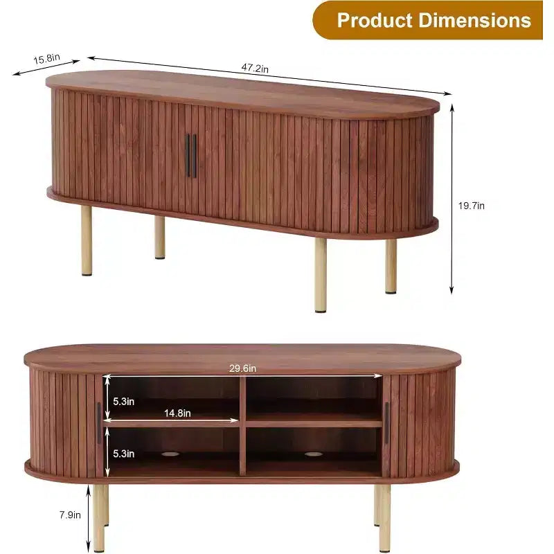 Meuble TV moderne COZONY avec portes coulissantes, Meuble console multimédia en bois avec étagères réglables pour rangement de salon