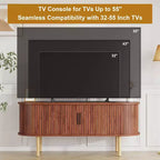 Meuble TV moderne COZONY avec portes coulissantes, Meuble console multimédia en bois avec étagères réglables pour rangement de salon