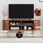 Meuble TV moderne COZONY avec portes coulissantes, Meuble console multimédia en bois avec étagères réglables pour rangement de salon