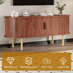 Meuble TV moderne COZONY avec portes coulissantes, Meuble console multimédia en bois avec étagères réglables pour rangement de salon