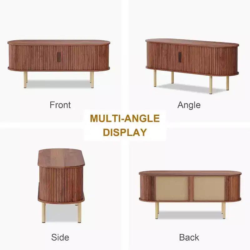 Meuble TV moderne COZONY avec portes coulissantes, Meuble console multimédia en bois avec étagères réglables pour rangement de salon