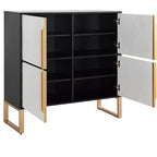 Meuble de rangement à quatre portes, buffet de 42 pouces avec poignées et base en métal, console de bar à café pour cuisine ou salon