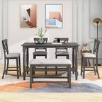 Ensemble de salle à manger GDFStudio Henley 6 pièces en bois massif à hauteur de comptoir avec chaises et banc rembourrés