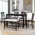 GDFStudio Henley 6 Piece Solid Wood Counter Height Dining Table Set with Upholstered Chairs and Bench