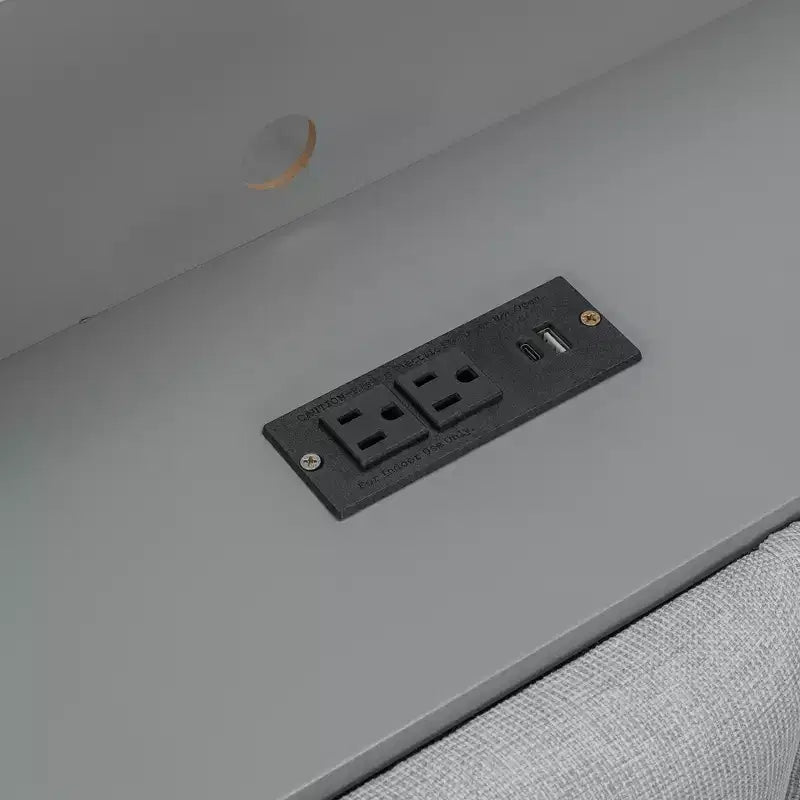 Lit de repos pleine taille avec étagères de rangement, station de charge, lumière LED, bureau et tête et dossier rembourrés - ModernLuxe