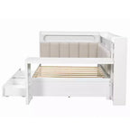 Lit de repos pleine taille avec étagères de rangement, station de charge, lumière LED, bureau et tête et dossier rembourrés - ModernLuxe