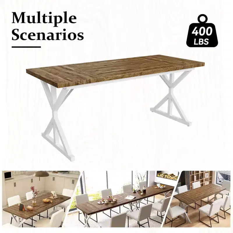 Table de salle à manger de ferme Dyonery 70.8 pour 6 personnes, table de cuisine rustique en bois avec pieds en métal pour salle à manger