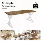 Table de salle à manger de ferme Dyonery 70.8 pour 6 personnes, table de cuisine rustique en bois avec pieds en métal pour salle à manger