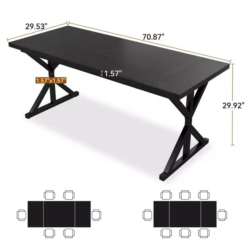 Table de salle à manger de ferme Dyonery 70.8 pour 6 personnes, table de cuisine rustique en bois avec pieds en métal pour salle à manger