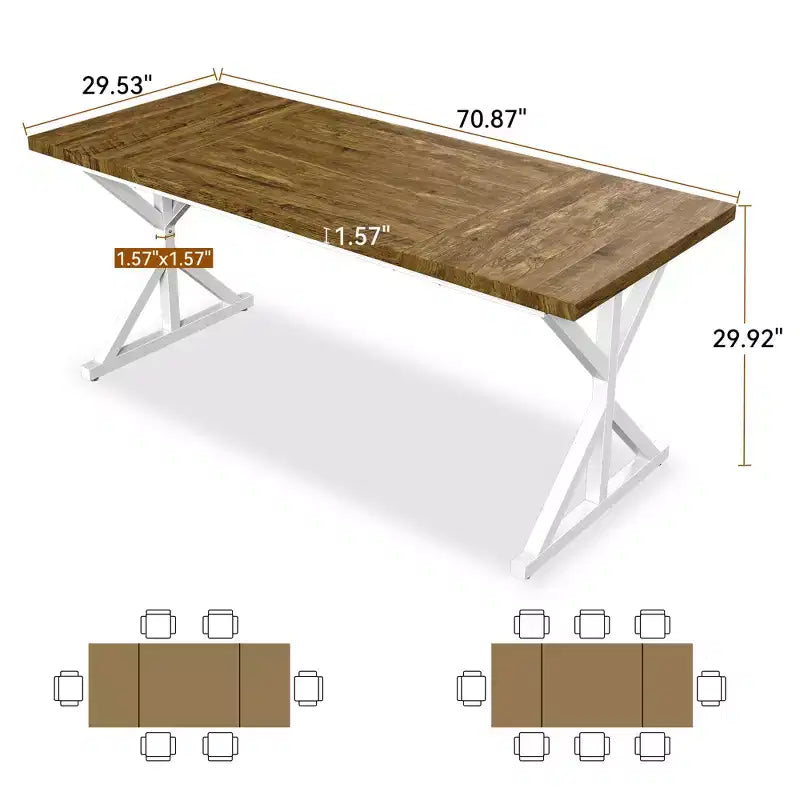 Table de salle à manger de ferme Dyonery 70.8 pour 6 personnes, table de cuisine rustique en bois avec pieds en métal pour salle à manger