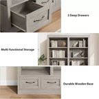COZONY Étagère à Livres Haute en Bois de 162 cm avec 3 Tiroirs de Rangement et 4 Étagères Ouvertes, Grande Bibliothèque pour Bureau, Salon et Chambre