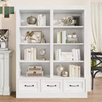 COZONY Étagère à Livres Haute en Bois de 162 cm avec 3 Tiroirs de Rangement et 4 Étagères Ouvertes, Grande Bibliothèque pour Bureau, Salon et Chambre