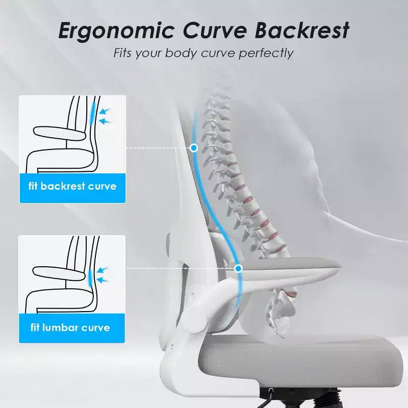 Chaise de bureau ergonomique en maille Okak, chaise d'ordinateur avec support lombaire et accoudoir rabattable, chaise confortable à roulettes pour l'étude, le bureau, la maison