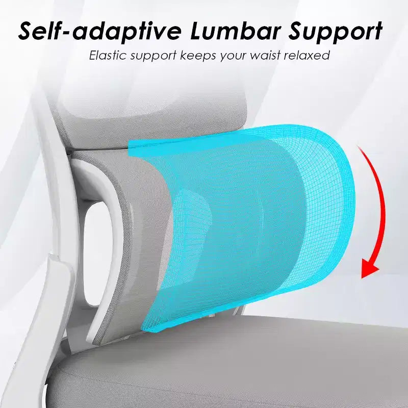 Chaise de bureau ergonomique en maille Okak, chaise d'ordinateur avec support lombaire et accoudoir rabattable, chaise confortable à roulettes pour l'étude, le bureau, la maison