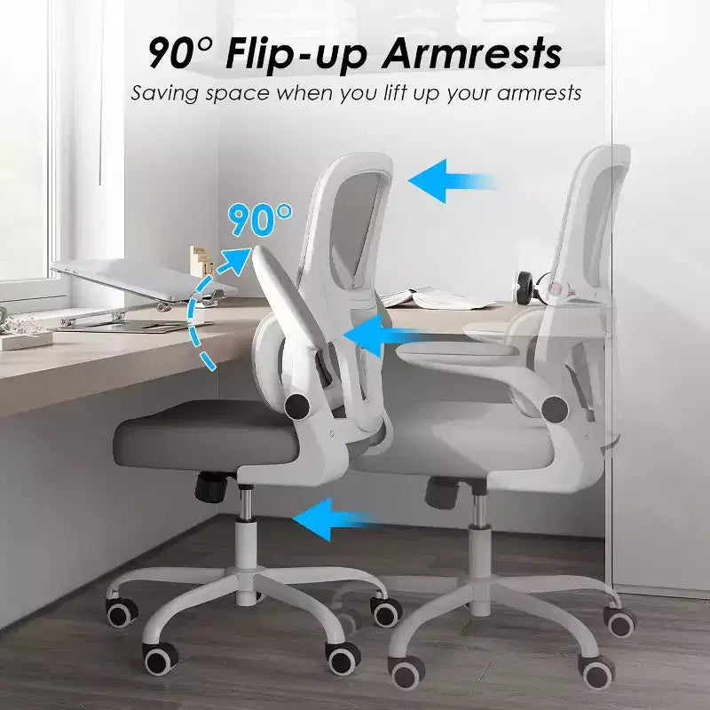 Chaise de bureau ergonomique en maille Okak, chaise d'ordinateur avec support lombaire et accoudoir rabattable, chaise confortable à roulettes pour l'étude, le bureau, la maison