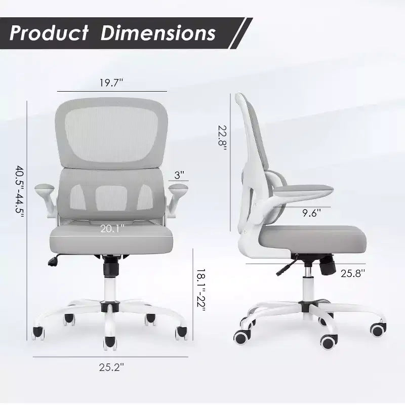 Chaise de bureau ergonomique en maille Okak, chaise d'ordinateur avec support lombaire et accoudoir rabattable, chaise confortable à roulettes pour l'étude, le bureau, la maison