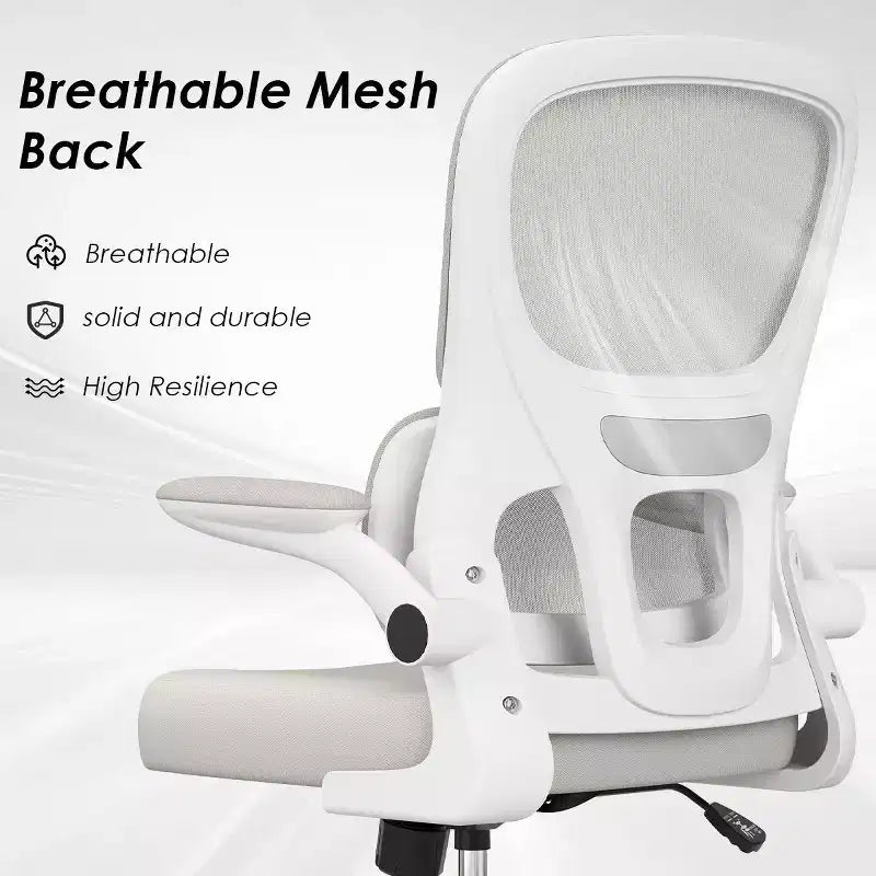 Chaise de bureau ergonomique en maille Okak, chaise d'ordinateur avec support lombaire et accoudoir rabattable, chaise confortable à roulettes pour l'étude, le bureau, la maison