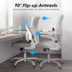 Chaise de bureau ergonomique en maille Okak, chaise d'ordinateur avec support lombaire et accoudoir rabattable, chaise confortable à roulettes pour l'étude, le bureau, la maison
