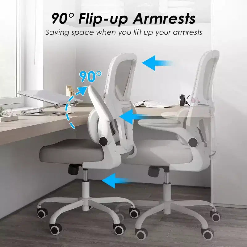 Chaise de bureau ergonomique en maille Okak, chaise d'ordinateur avec support lombaire et accoudoir rabattable, chaise confortable à roulettes pour l'étude, le bureau, la maison