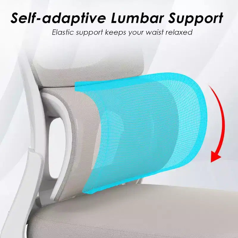 Chaise de bureau ergonomique en maille Okak, chaise d'ordinateur avec support lombaire et accoudoir rabattable, chaise confortable à roulettes pour l'étude, le bureau, la maison