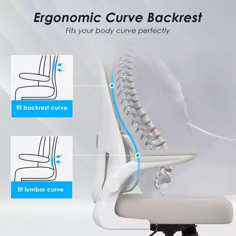 Chaise de bureau ergonomique en maille Okak, chaise d'ordinateur avec support lombaire et accoudoir rabattable, chaise confortable à roulettes pour l'étude, le bureau, la maison