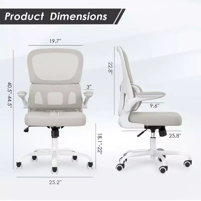 Chaise de bureau ergonomique en maille Okak, chaise d'ordinateur avec support lombaire et accoudoir rabattable, chaise confortable à roulettes pour l'étude, le bureau, la maison