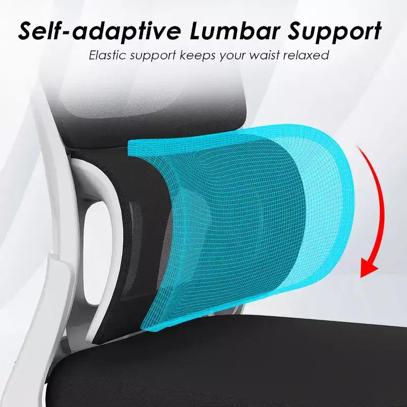 Chaise de bureau ergonomique en maille Okak, chaise d'ordinateur avec support lombaire et accoudoir rabattable, chaise confortable à roulettes pour l'étude, le bureau, la maison