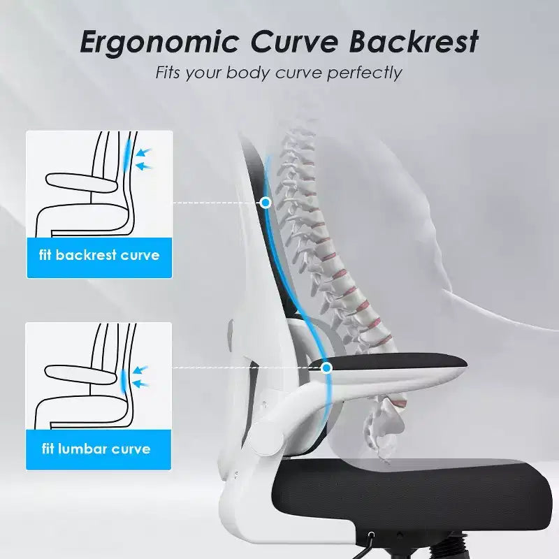 Chaise de bureau ergonomique en maille Okak, chaise d'ordinateur avec support lombaire et accoudoir rabattable, chaise confortable à roulettes pour l'étude, le bureau, la maison
