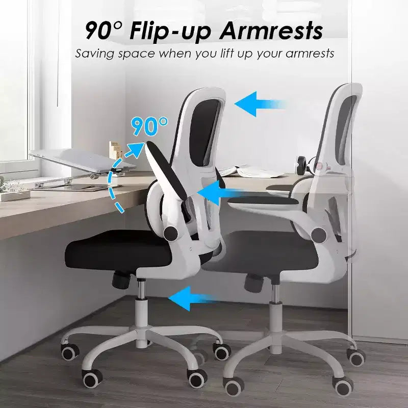 Chaise de bureau ergonomique en maille Okak, chaise d'ordinateur avec support lombaire et accoudoir rabattable, chaise confortable à roulettes pour l'étude, le bureau, la maison