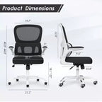 Chaise de bureau ergonomique en maille Okak, chaise d'ordinateur avec support lombaire et accoudoir rabattable, chaise confortable à roulettes pour l'étude, le bureau, la maison