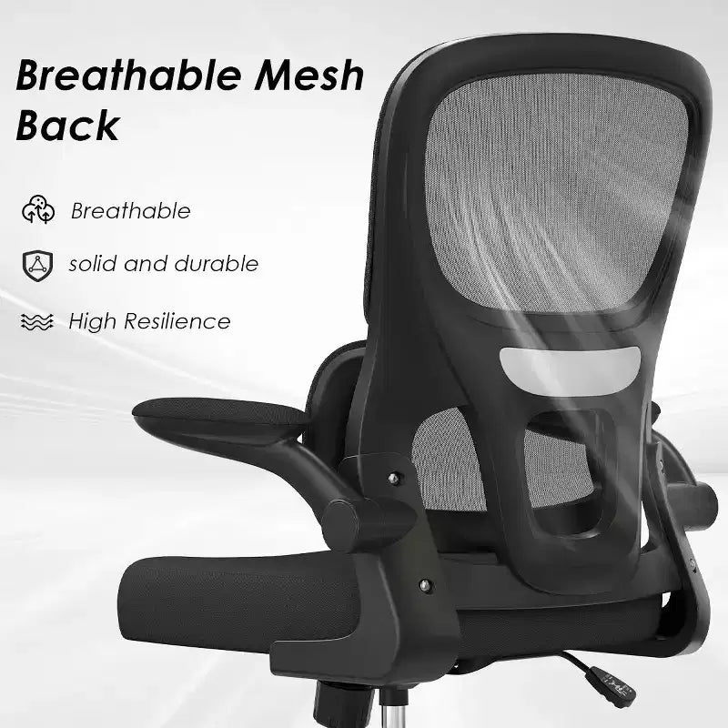 Chaise de bureau ergonomique en maille Okak, chaise d'ordinateur avec support lombaire et accoudoir rabattable, chaise confortable à roulettes pour l'étude, le bureau, la maison