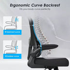 Chaise de bureau ergonomique en maille Okak, chaise d'ordinateur avec support lombaire et accoudoir rabattable, chaise confortable à roulettes pour l'étude, le bureau, la maison