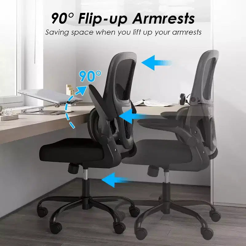 Chaise de bureau ergonomique en maille Okak, chaise d'ordinateur avec support lombaire et accoudoir rabattable, chaise confortable à roulettes pour l'étude, le bureau, la maison