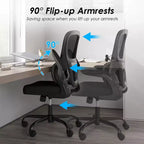 Chaise de bureau ergonomique en maille Okak, chaise d'ordinateur avec support lombaire et accoudoir rabattable, chaise confortable à roulettes pour l'étude, le bureau, la maison