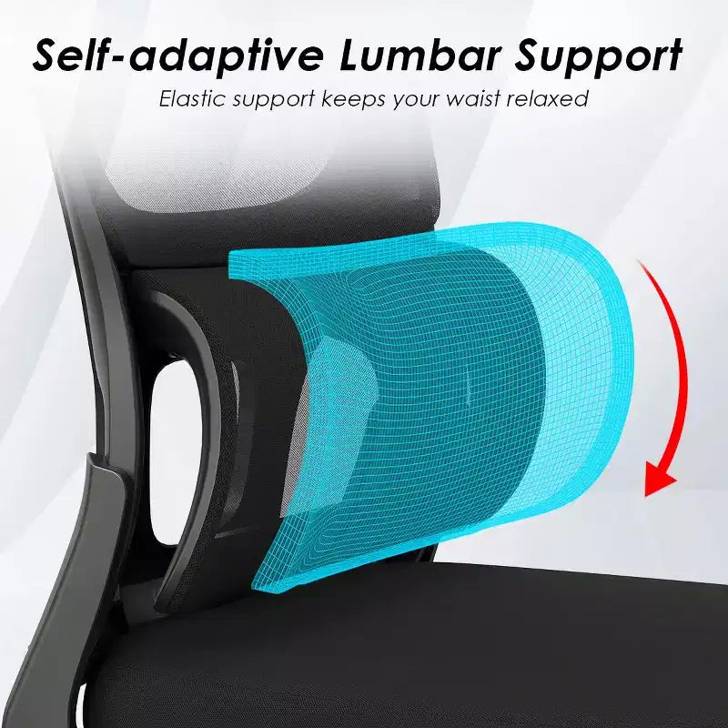 Chaise de bureau ergonomique en maille Okak, chaise d'ordinateur avec support lombaire et accoudoir rabattable, chaise confortable à roulettes pour l'étude, le bureau, la maison