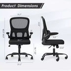 Chaise de bureau ergonomique en maille Okak, chaise d'ordinateur avec support lombaire et accoudoir rabattable, chaise confortable à roulettes pour l'étude, le bureau, la maison