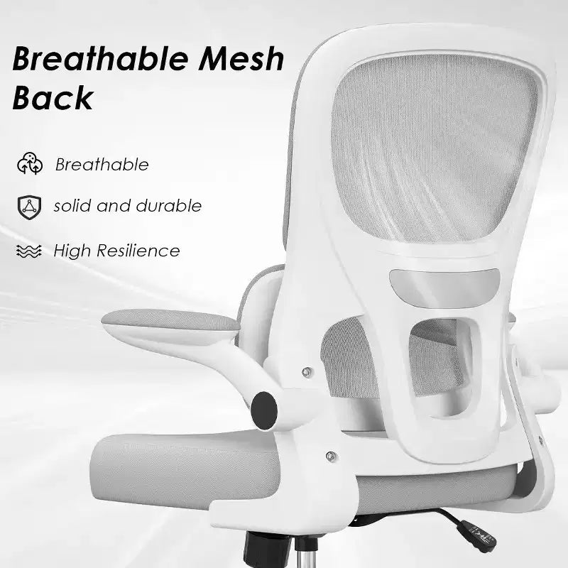 Chaise de bureau ergonomique en maille Okak, chaise d'ordinateur avec support lombaire et accoudoir rabattable, chaise confortable à roulettes pour l'étude, le bureau, la maison