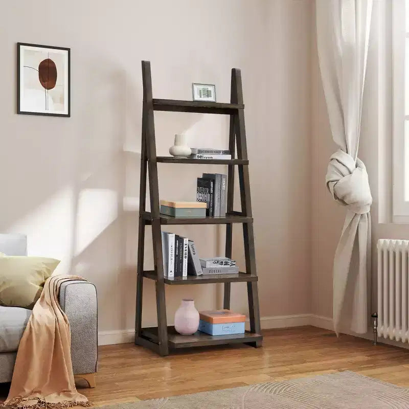 Étagères en bois Okak, étagères de rangement à 5 niveaux, petite bibliothèque pour livres et CD, organiseur de rangement pour salon, couloir, bureau