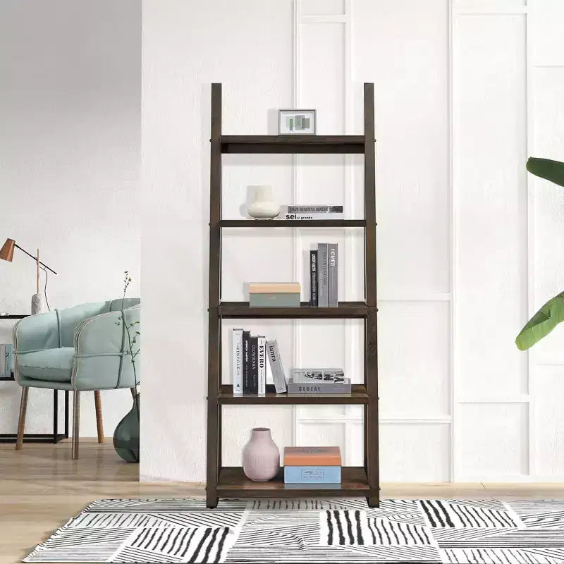 Étagères en bois Okak, étagères de rangement à 5 niveaux, petite bibliothèque pour livres et CD, organiseur de rangement pour salon, couloir, bureau