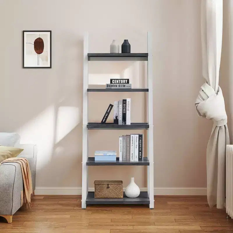 Étagères en bois Okak, étagères de rangement à 5 niveaux, petite bibliothèque pour livres et CD, organiseur de rangement pour salon, couloir, bureau