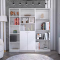 Okak Minimalism Bookshelf, Three-piece Display Case with Open Shelves and 2 Doors, Storage Organizer for Living Room, Office, White