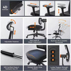 Chaise ergonomique Newtral avec repose-pieds - Chaise de bureau à domicile avec support lombaire, accoudoirs 4D, profondeur et hauteur d'assise réglables - MAGICH-BP+LAPD-BLACK