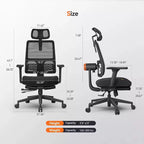Chaise ergonomique Newtral avec repose-pieds - Chaise de bureau à domicile avec support lombaire, accoudoirs 4D, profondeur et hauteur d'assise réglables - MAGICH-BP+LAPD-BLACK