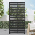 MAYEERTY Wide Narrow Style Louvered Black Galvanized Steel Screen Outdoor and Indoor Divider with Free Standing Decorative Privacy Screen