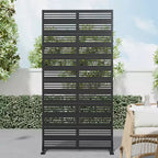 MAYEERTY Wide Narrow Style Louvered Black Galvanized Steel Screen Outdoor and Indoor Divider with Free Standing Decorative Privacy Screen