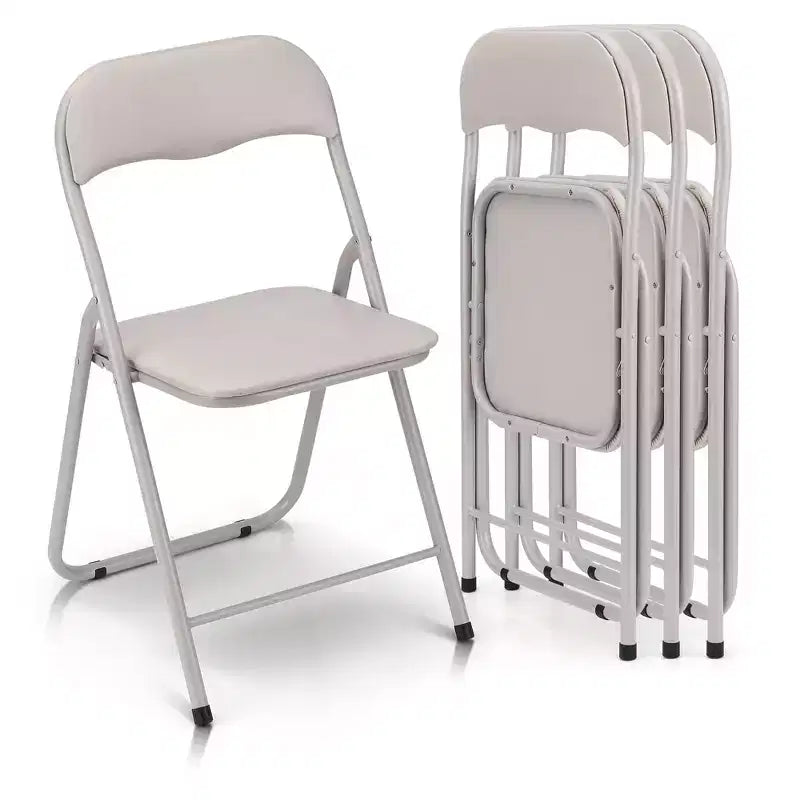 GustoWave Portable Metal Folding Chairs 4 Pack with Cushion for Outdoor & Indoor with Non-Slip Feet Pads, Metal Stackable Chairs